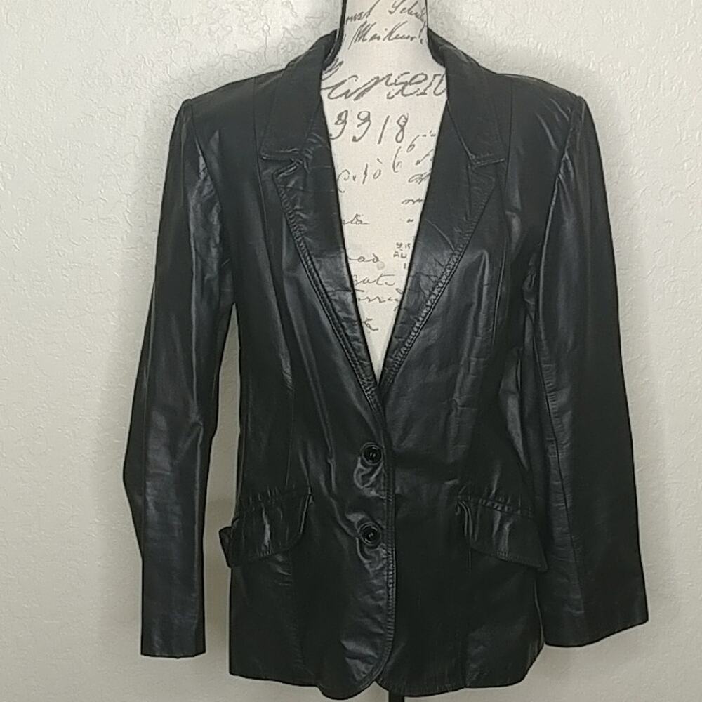 Sears 80s 90s Retro Button Front Leater Jacket With Pockets Black